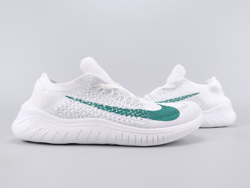 2020 Nike Free Rn Flyknit 2018 White Green Running Shoes